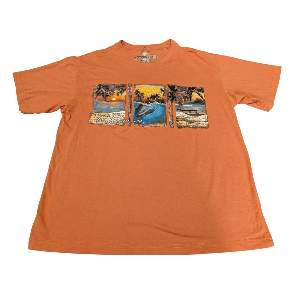 Newport Blue‎ T Shirt Mens L Orange  Beach Marlin Sunset Tropical Cotton Tee
